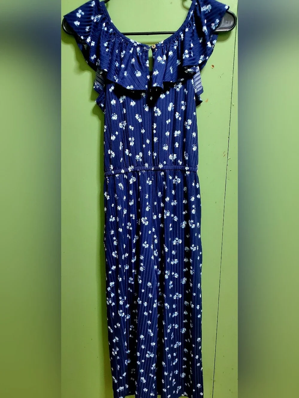 Girl's Justice Navy Blue Floral Button-Front Off Shoulder Jumpsuit